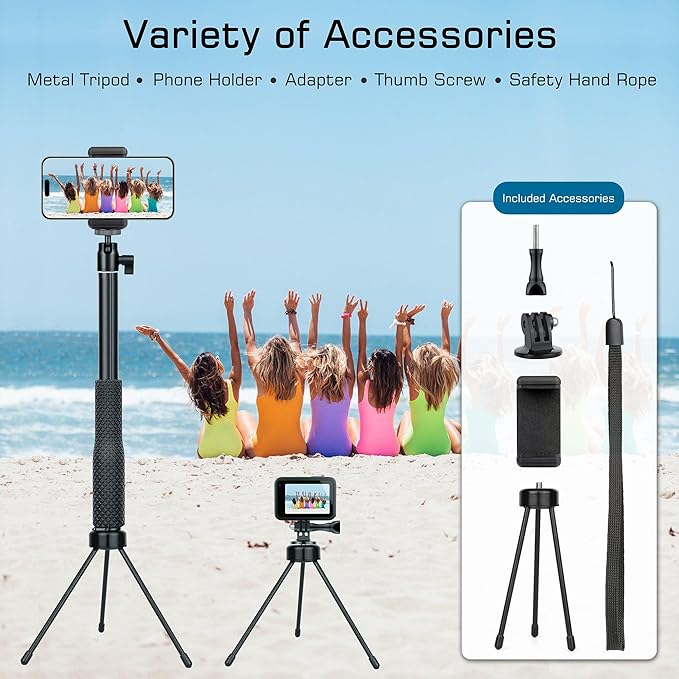 GEPULY 360° Underwater Selfie Stick with Tripod Stand for GoPro - Waterproof Stick Pole for Insta360 Hero 13 12 11 AKASO DJI OSMO Vlog Diving Handler Extended Monopod w Phone Holder&Hand Strap