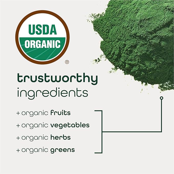 Zena Nutrition Organic Super Greens Energy & Hydration Powder, 70+ Superfoods, 0 Sugar, 5G Fiber, Spirulina, Chlorella, Prebiotics/Probiotics, Natural Caffeine + Electrolytes, 40 Drink Mix Packets