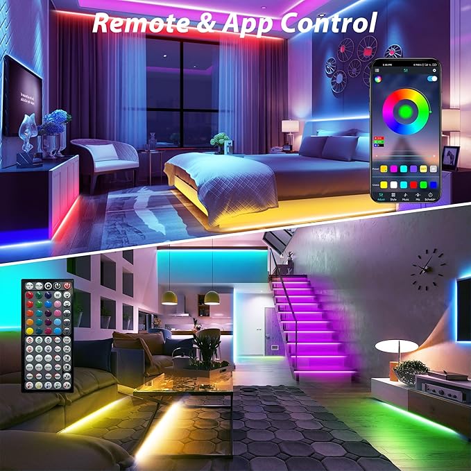Led Lights for Bedroom 50 ft, Color Changing Led Strip Lights with App & Remote Control, Dimmable RGB Music Sync Lights for Bedroom with Timer, Ideal for Party, Home Decoration, Gaming