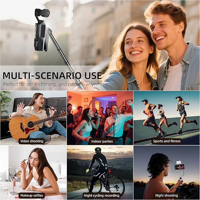 Magnetic LED Selfie Light Compatible for DJI Osmo Pocket 3, Magnetic Mini Fill Light with Cold Shoe Mount Adapter, 3 Color Temperatures, Brightness Adjustable, Rechargeable