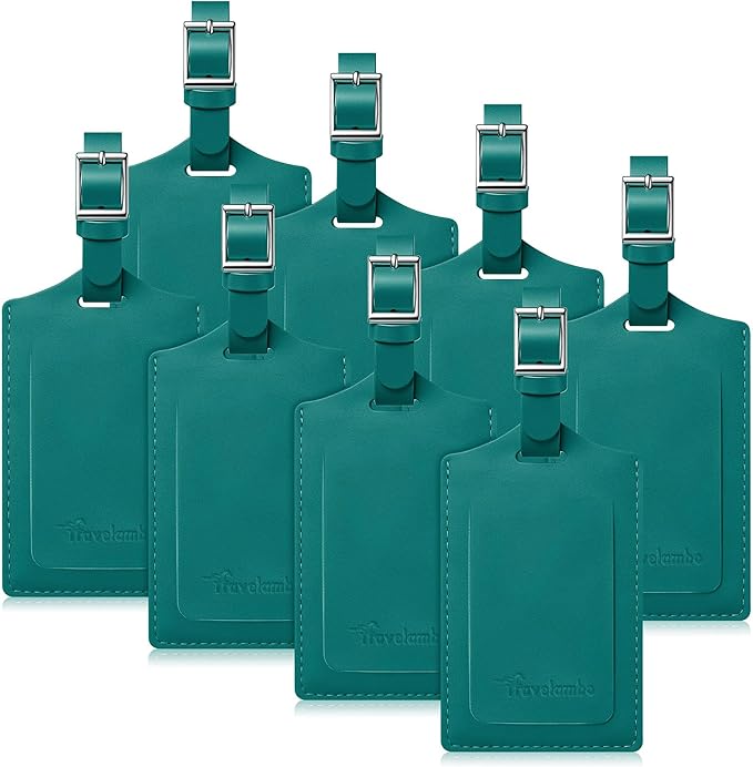 Travelambo 8 Pack Luggage Tags Faux Leather for Suitcases Travel Bag Labels Travel Accessories Essential with Protection Cover ID (Summer Green)