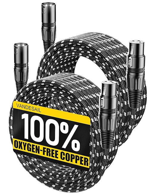 Long XLR Cables 25ft 2 Pack, Nylon Braided XLR Extension Microphone Cable, OFC Shielded Balanced Male to Female Mic Cord for Preamp Recording Mixer Amplifie Speaker Black
