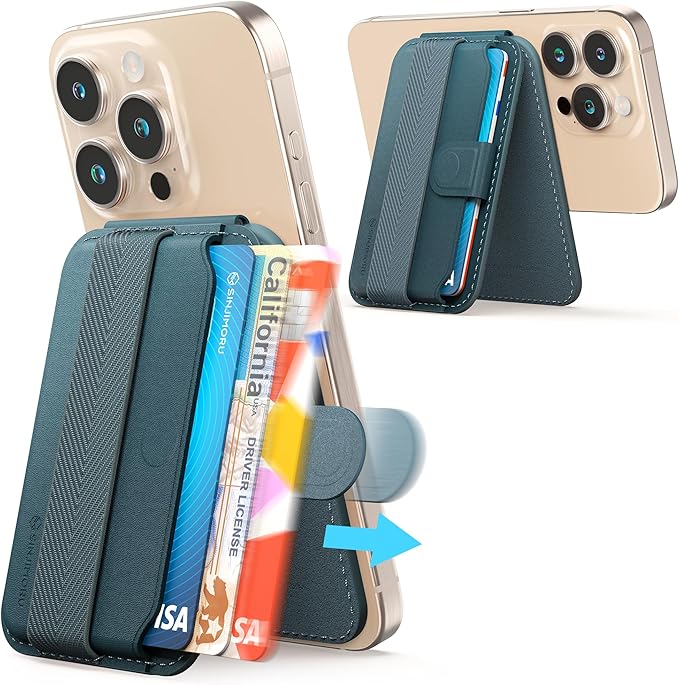 Sinjimoru Magnetic Wallet for iPhone, Phone Wallet with Adjustable Stand, Compatible with MagSafe, Marine Blue