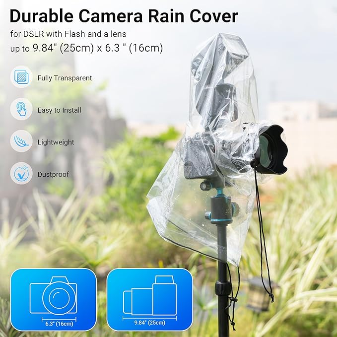 2 Pack Camera Rain Cover with Flash Clear Dust Proof Sleeve Protection for Canon EOS 4000D 1200D 90D 80D 77D 70D 5D 6D 7D Mark II R10 R7 R5 R6 Rp R Rebel T8i T7i T7 T6i SL3 SX70 SX60 HS