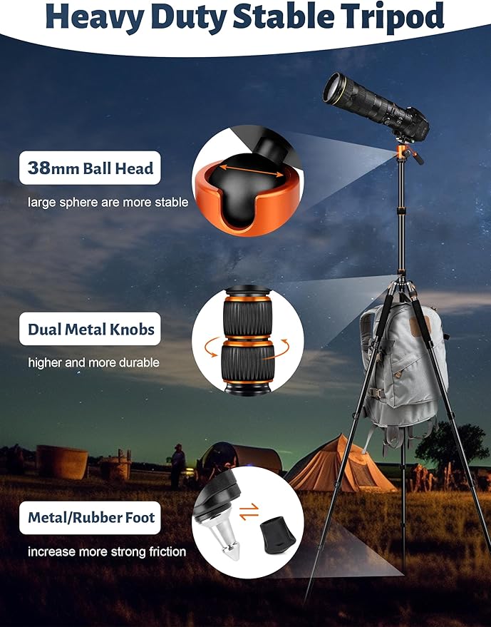 JOILCAN Camera Tripod, 83" Aluminum Tripods & Monopods with Metal Handle, Heavy Duty Tripod for DSLR Camera Lasers Binoculars Telescope Spotting Scope, Payload 35Lb