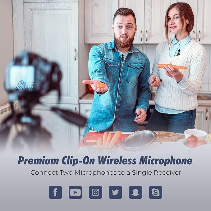 Wireless Lavalier Microphone 2-Pack – Compatible with iPhone, iPad, iOS, Android – Mini Mics with USB-C, Noise Reduction Lapel Mic for Video Recording, Vlogging, YouTube, TikTok (Black)