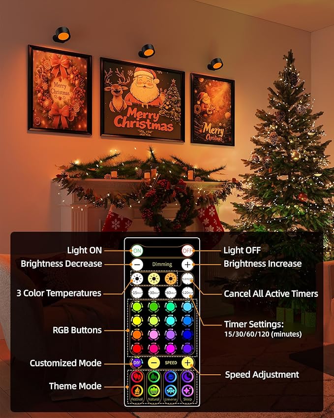 Wall Mounted Lights, 2 Pack Rechargeable RGB Color Changing Light, 3 Color Temps & Remote and Touch, 360°Rotation Dimmable Cordless for Study Bedroom Reading Bedside (Black)