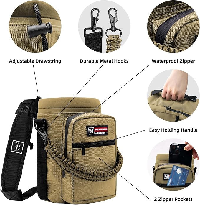 NATURE PIONEOR Water Bottle Holder with Adjustable Strap - Half/One Gallon (64/128oz) Insulated Water Bottle Sling Carrier with Phone Pocket & Paracord Handle, Outdoor Camping, Hiking, Gym