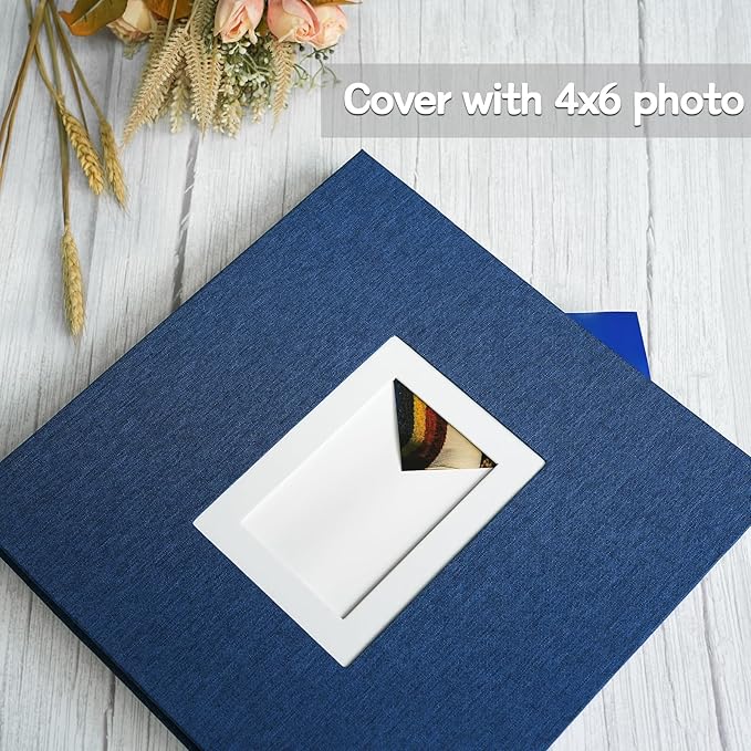 Vienrose Photo Album Self Adhesive for 2x3 4x6 5x7 8x10 Pictures DIY Scrapbook 60 Blank Pages Linen Cover Memory Book for Wedding, Baby Growth, Travel, Blue