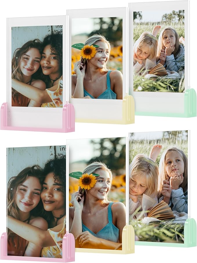 Janaden Instax Mini Polaroid Frames for Fujifilm Instax Mini Films, 2x3 Small Picture Frame, Cute Polaroid Photo Frame for Wallet Size Pictures Display, Desktop Little Photos Holder 6 Pack(3 Colors)