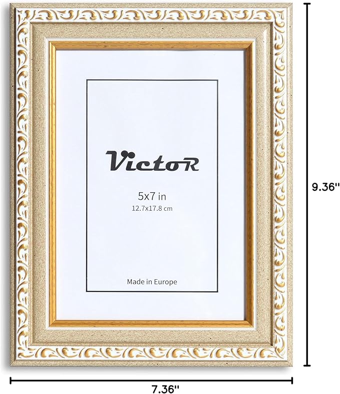 VictoR Picture Frame Chagall 5x7 Beige Gold - Vintage Picture Frames with Shutterproof Acrylic Glass - 5 x 7 Photo Frame - Beige Picture Frames - Antique