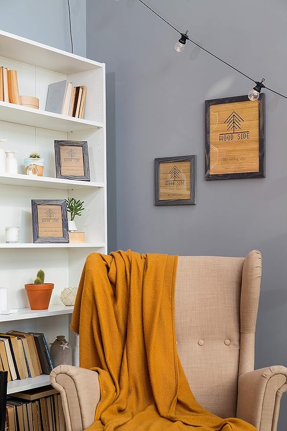 Rustic Wooden Picture Frames 4x6 - Set of 2-100% Natural Eco Solid Wood and High Definition Real Glass for Tabletop and Wall Mounting Photo Frame - Grey