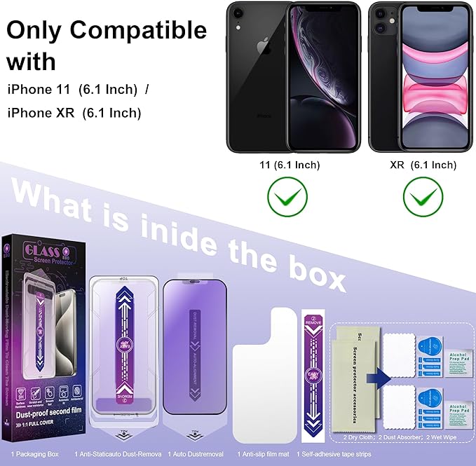 SHANG PIN JIA 2 Pack Anti Blue Light Matte Screen Protector for iPhone 11 and iPhon XR 6.1-Inch Auto Dust Removal, No Bubbles, Tempered Glass Film, Easy Installation