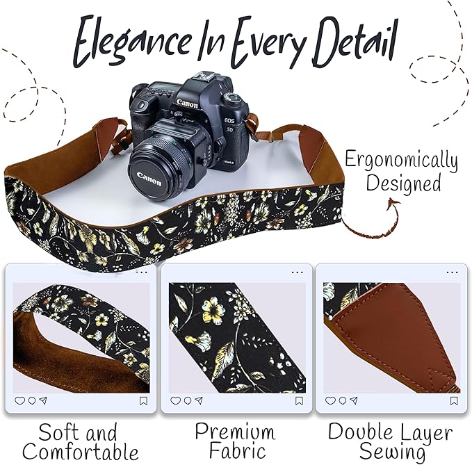 Art Tribute Camera Strap for All DSLR and Mirrorless Cameras. Add Your Name Or Initials Make It a Personalized Gift