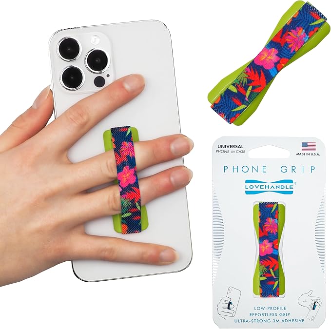 LOVEHANDLE Universal Phone Grip for Smartphones & Mini Tablets - Phone Holder for Hand - Wireless Charging Compatible - Made in The USA - Lush Flora