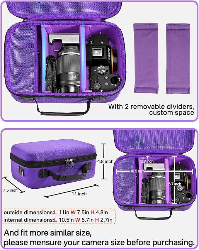 RAIACE Hard Case Compatible with Sony Alpha 7 II III IV/7R V Camera, for Nikon, for Canon, for Pentax and More.Large Capacity With Mesh Pocket for Lens, Charger, Cables, Cards and Accessories.-Purple