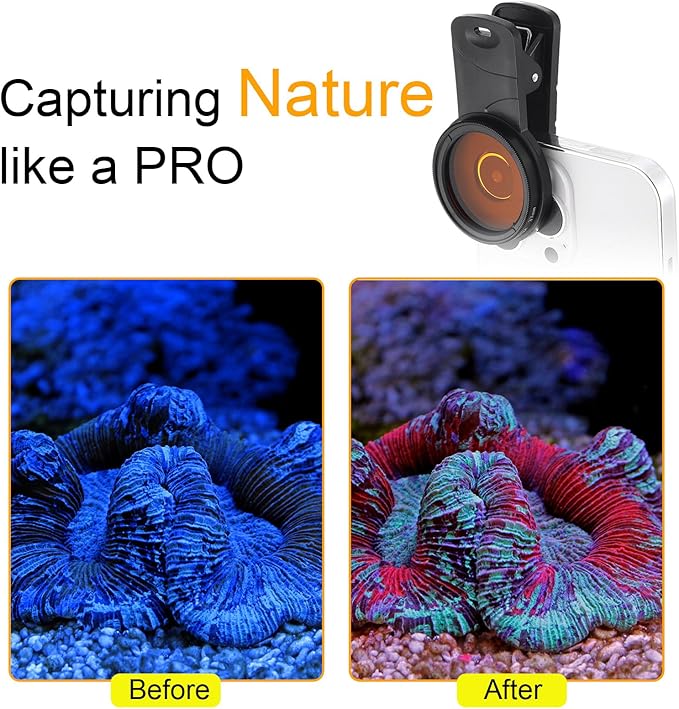 5 Pcs Coral Viewing Glasses Coral Lens Filter Kits for Phone Reef Crystals Viewing Lens 37mm Macro, Yellow, Orange for Professional Photography UV Glasses Reef Tank