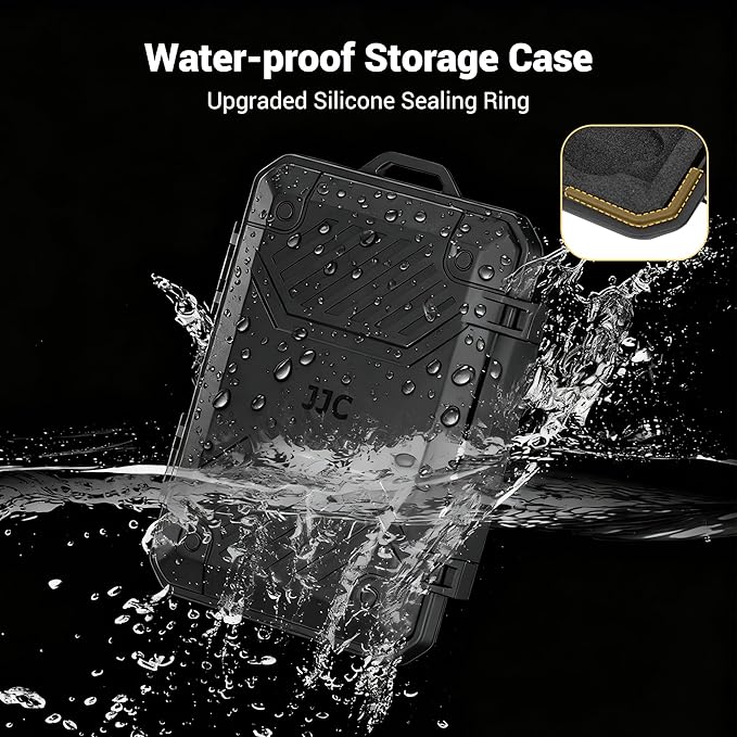 JJC Slim Memory Card Case for 8 SD 12 TF and 2 Nano SIM Cards, IP67 Waterproof Anti-Shock Anti-Dust, Compact Size & Portable SD SDHC SDXC TF Micro SD Card Holder Organizer Storage Box with Carabiner
