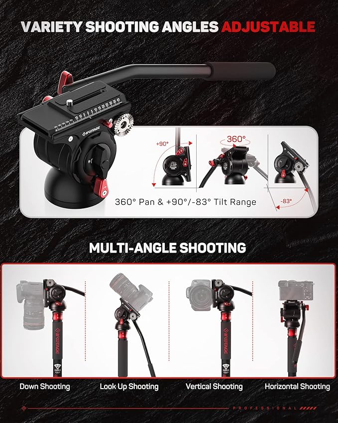 IFOOTAGE Video Fluid Head Komodo K5S, Aluminum Video Head for Tripod Monopod, Camera Fluid Head Mount for DSLR Camera, Camcorder, Monopod & Tripod, Payload 5KG/11LB