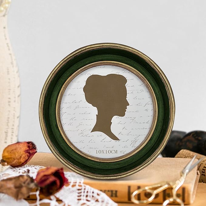 AELS 4x4 Inch Vintage Picture Frame, Elegant Antique Photo Frames with Glass Front, Photo Display, Tabletop Wall Hanging, Gift Ideas, Green with Gold Trim