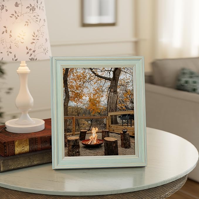 Vittanly 8x10 Picture Frame Set of 4, Vintage Photo Frame for Wall or Tabletop, Display 5x7 Pictures with Mat or 8x10 without Mat, Rustic Farmhouse Home Decor, Light Green