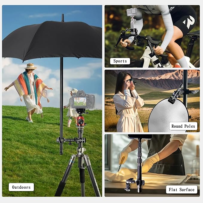 FIFIELD Double Super Clamp Camera Mount with Magic Arm, Desk Studio Light Holder, Ball Head Adapter for Photo Studio Light Stand, Photography Reflector, Photo Boom Stand, Cross Bars