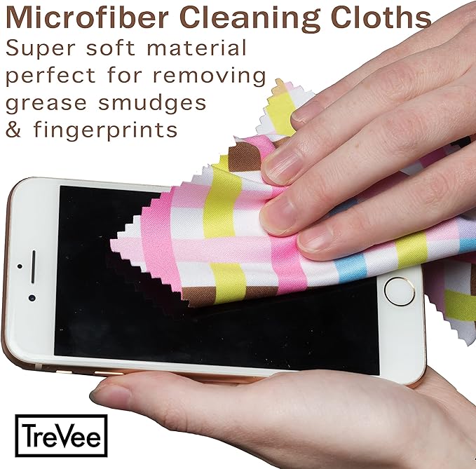 10 Pack Cute Geo-Design Multicolor Microfiber Cleaning Cloths for Cleaning Lenses, Eyeglasses, Sunglasses and Cell Phone, Beautifully Designed in Pastel Colors Blue, Pink, Green and White Cloth Wipes.