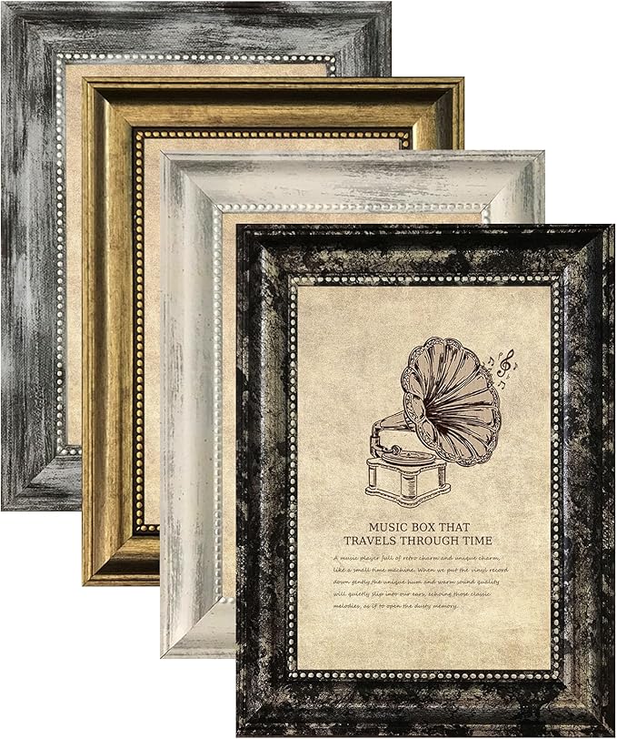 TKYGU 5x7 Picture Frames Set of 4- Rustic Retro Photo Frame with Real Glass Wall Mount and Tabletop Display Family Friends Wedding Gift