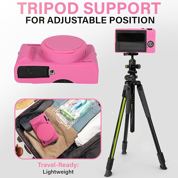 STSEETOP Camera Case for Canon PowerShot G7X Mark III - Protective Silicone DSLR Skin with Lens Cover, Detachable Cage, Shockproof, Dustproof (Rose)