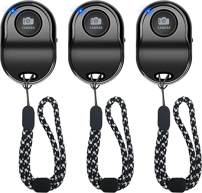 Remote Shutter for iPhone Camera, Bluetooth Remote for Android, Hands Free Works with Take a Christmas Family Portrait, Create Amazing Photos and Selfies, Wrist Strap Included（3 Pack） (Round)