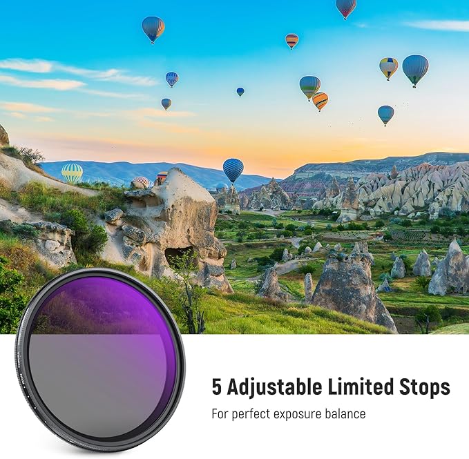 NEEWER 49mm Variable ND Filter with Lens Cap, Cleaning Cloth, ND2-32 (1-5 Stops) Precise Neutral Density Adjustment, Multicoated Optical Glass, Camera Photography Accessories
