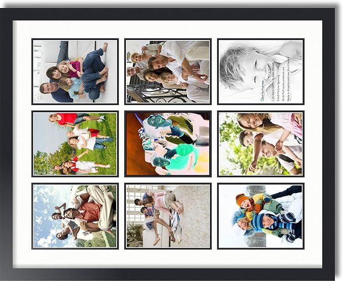 ArtToFrames Collage Photo Frame Double Mat with 9-6x8 Openings with Satin Black Frame and Fabric White mat.