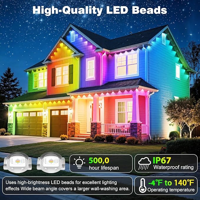 LITSOUL 300FT Permanent Outdoor Lights for House Waterproof, Smart RGB Eave LED Lighting with 16 Million Colors, IP67 Outdoor Strip Lights for Christmas Halloween Holiday Daily Decorations (90m/300ft)
