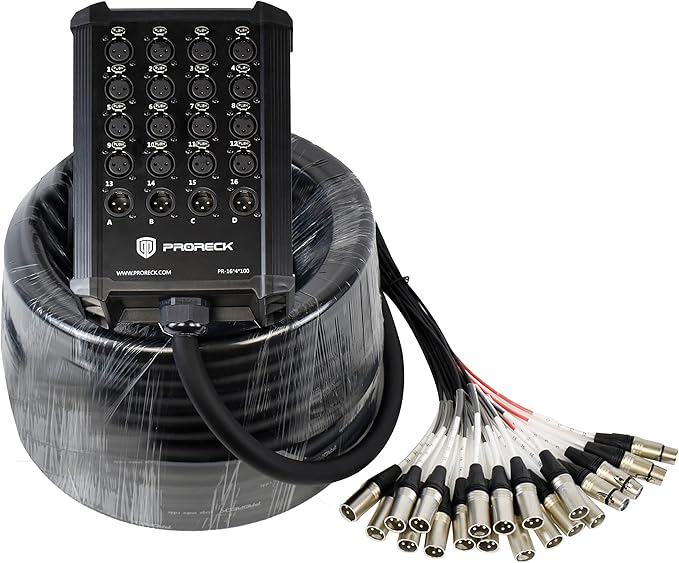 PRORECK 16-Channel Low Profile XLR Send Circuit Board Snake Cables, XLR Splitter Cable for Live, Recording, Stage, Studio, 100 Feet Long
