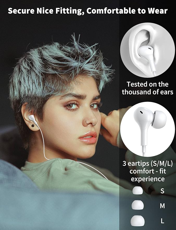 USB C Headphone for Samsung S26 S25 FE S24 A16 A17 Wired Earbuds Magnetic in-Ear Type C Earphone with Microphone Volume Control Bass Stereo Noise Canceling for iPhone 17 Pro Max 16 16e 15 Pixel 10 9a