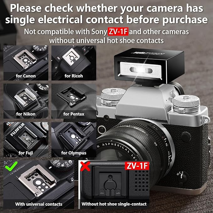MEDALight Upgrade Aluminum F1 Mini Camera Flash with Diffuser for Ricoh GR3/GR3X/Fuji/Sony ZV1/Nikon/Canon/Olympus/Digital Film Cameras,Portable hot Shoe Speedlite for DSLR Camera(Black).