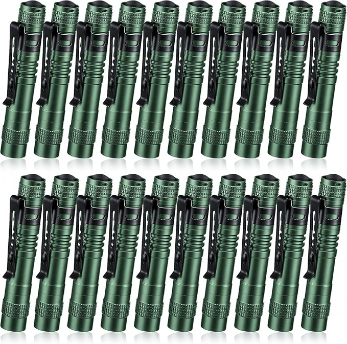 Hortsun 20 Pcs Mini Pen Light Flashlights Christmas Gifts for Men Pocket Flashlights Pen with Clip Small LED Handheld Slim Torches Without Battery(3.54 Inch,Green)