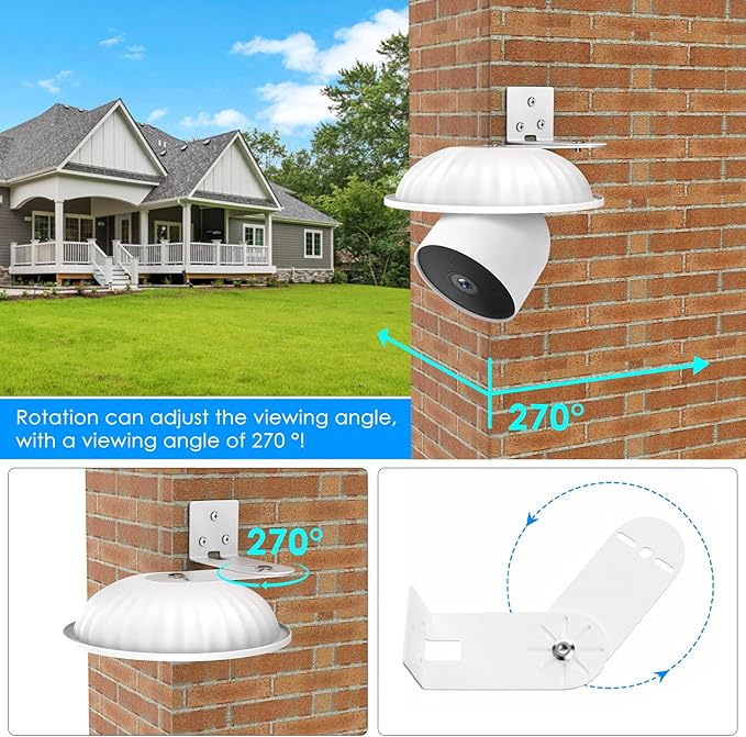 2Pack Corner Wall Mount with Weather Shield Cover for Google Nest Cam Outdoor or Indoor, Battery - 2nd Generation, Avoids Rain and Snow Covering Camera Lens, 300°Adjustable Reduce Blind Spots