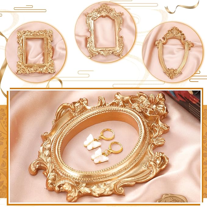 Tatuo 30 Sets Mini Picture Frames and Display Stands Vintage Resin Picture Frame Resin Holder for Home Office Bedroom Living Room Wedding Decor (Gold)