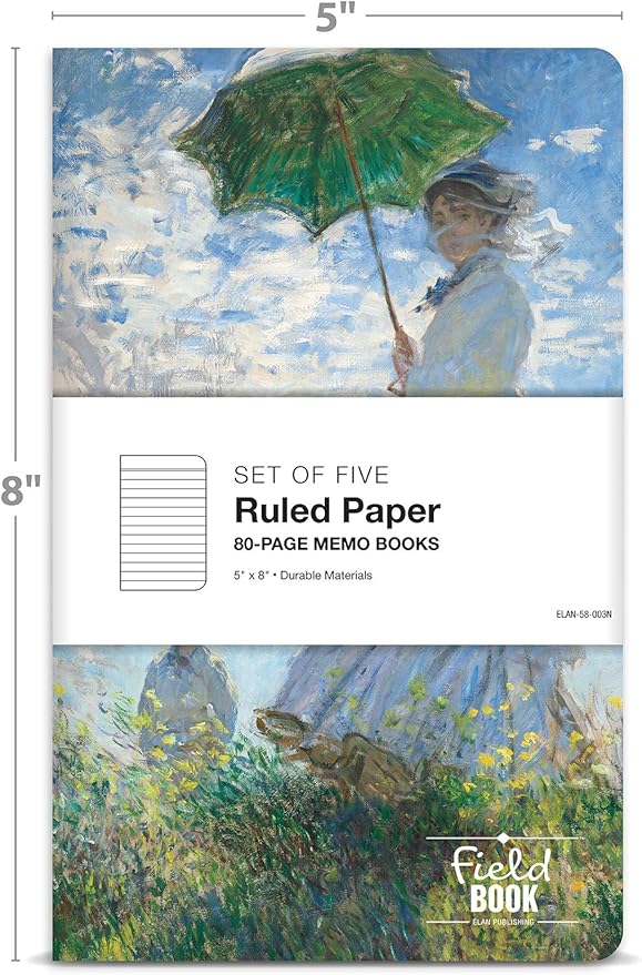 Elan Publishing Company Field Notebook - 5"x8" - MONET Patterns - Lined Memo Book - Pack of 5