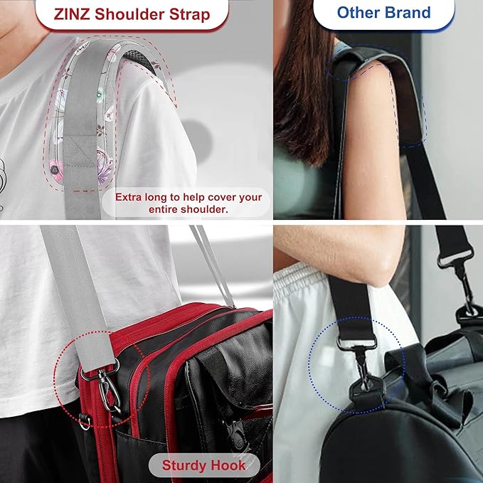 ZINZ 60" Universal Bag Strap with Ultra-Thick Fixed Breathable Pad Adjustable Heavy-Duty Shoulder Strap for Laptop Bag Crossbody Luggage Gym Bag Camera Bag and More,Butterfly