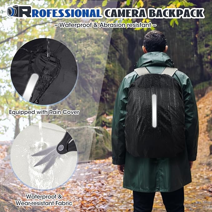 Camera Backpack Camera Bag for Photographers DSLR SLR Mirrorless Camera Cases with Waterproof Rain Cover & Laptop Compartment Fits 14 Inch Laptop,Anti Theft Travel photography backpack,Beige