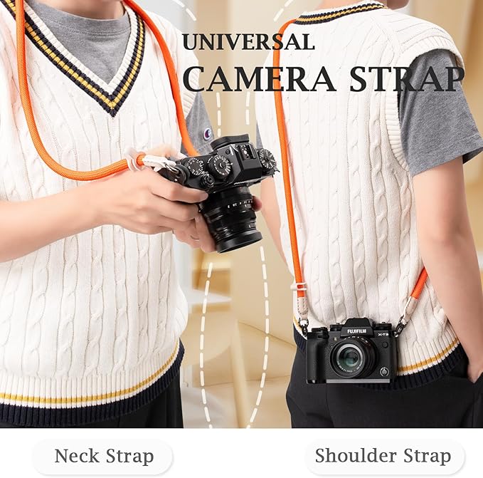 VOVMOEYA Camera Strap Rope,Camera Neck Strap Shoulder Strap for Fujifilm X100VI X100V XS20 XT5 for A6000 A6100 A6400 A6700 A7IV for Canon EOS R6 R10 for Nikon D850 D5600 D7500 - Orange