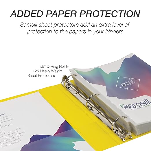 Samsill Durable 1.5 inch 3 Ring Binder, Made in USA, D Ring Binder, FSC 100% Recycled Chipboard, Yellow