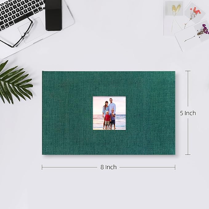 Mublalbum Small Photo Album 4x6 100 Photos Linen Cover Picture Book with Horizontal Pockets for Wedding Family Anniversary and Baby (Dark Green)