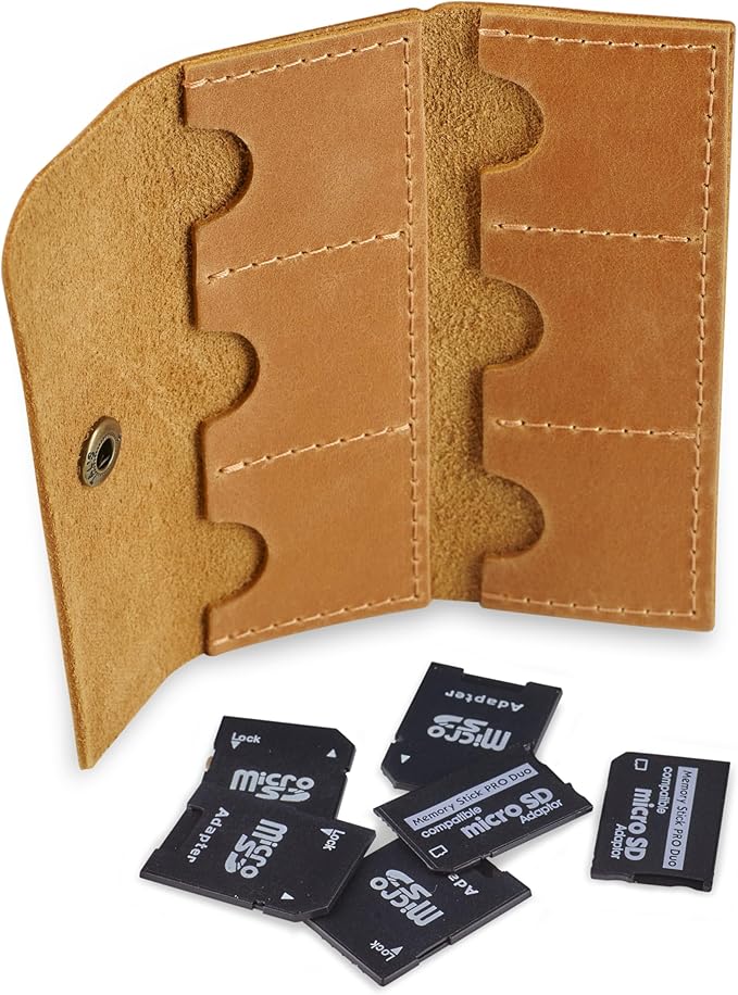 MAKYN Leather SD/Micro SD Card Holder & Organizer, Storage Case, Travel Memory Card Cover (Vintage Brown)