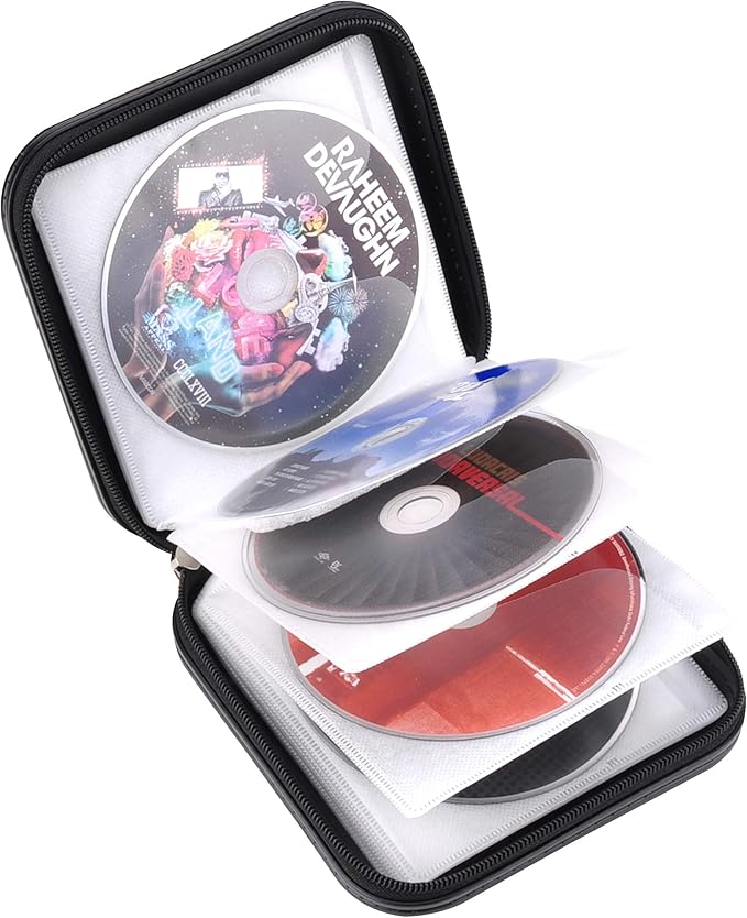 CD DVD Wallet, 32 Capacity Heavy Duty, DVD CD Case Holder for Car,Portable DVD/VCD Storage Disk, Hard Shell Sturdy case, Car CD Disk Holder, Booklet, Blu-ray Wallet (32 Capacity,Black)