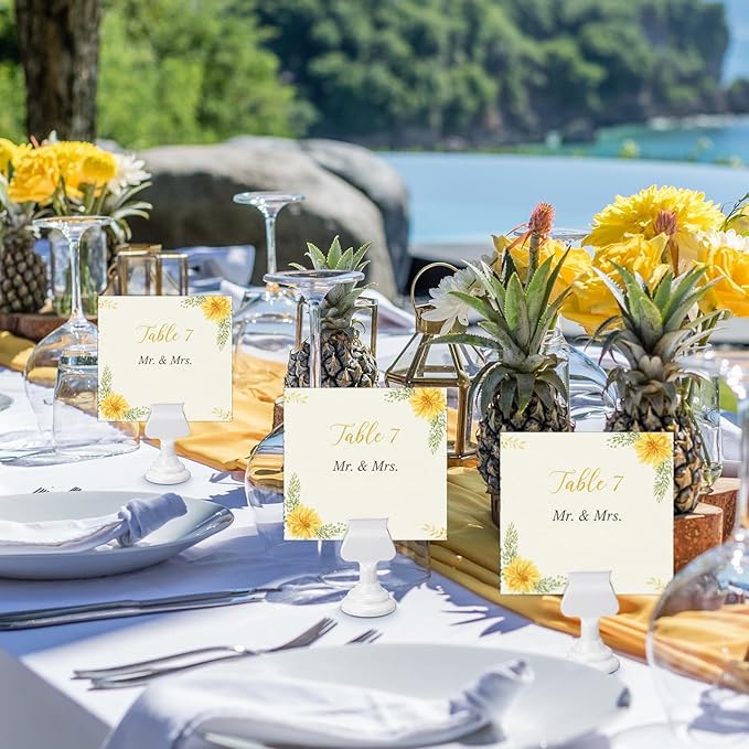 Kathfly 24 Pcs Metal Table Number Holders 1.7 inch White Mini Place Card Holders Bulk Harp-clip Table Sign Stands Card Holder Display Picture Memo Notes Menu for Weddings Restaurants Birthday Decor