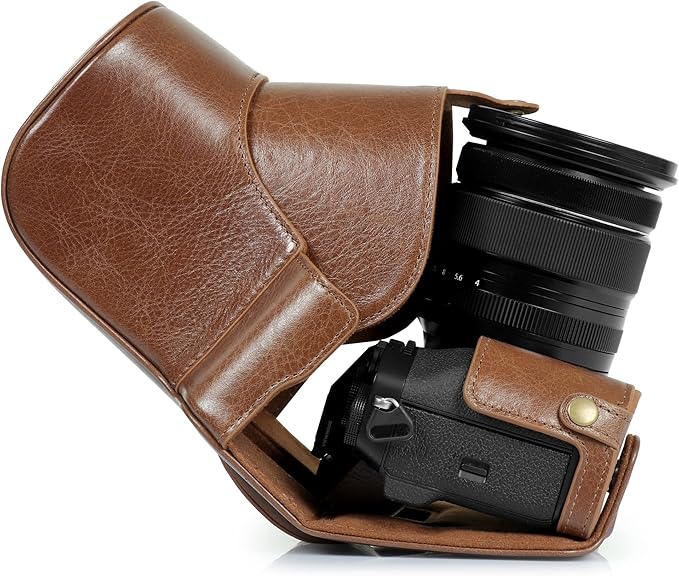 MegaGear Ever Ready Genuine Leather Camera Case Compatible with Fujifilm X-T5 (16-80mm)(Brown)