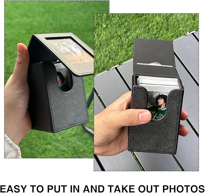 CAIYOULE Picture Holder Case for Fujifilm Instax Mini 41/12/11/99/90/EVO/SE/7+ Film Photo, PU Leather Photo Storage Box for Polaroid Mini Film, 2.5x3.7 Protective Case Can hold 50+ films, Black